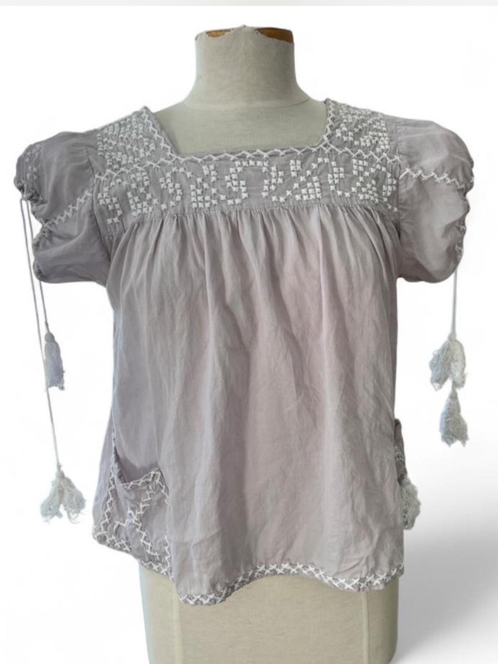 By Malene Birger Zofia Embroidered Boho Tassel Top Lavender Size 38 (Medium)